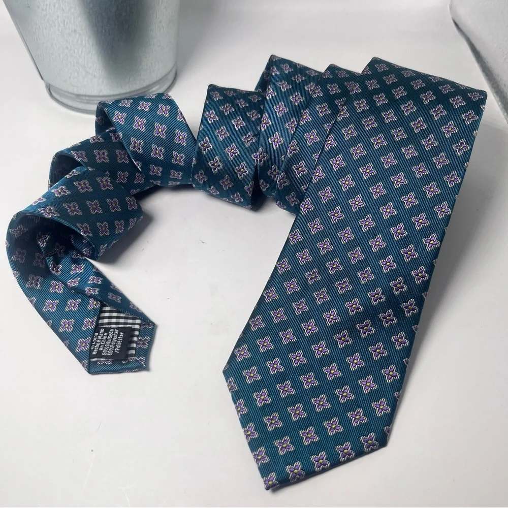 Ben Sherman Slim Patterned‎ Tie Teal with Purple Floral Pattern